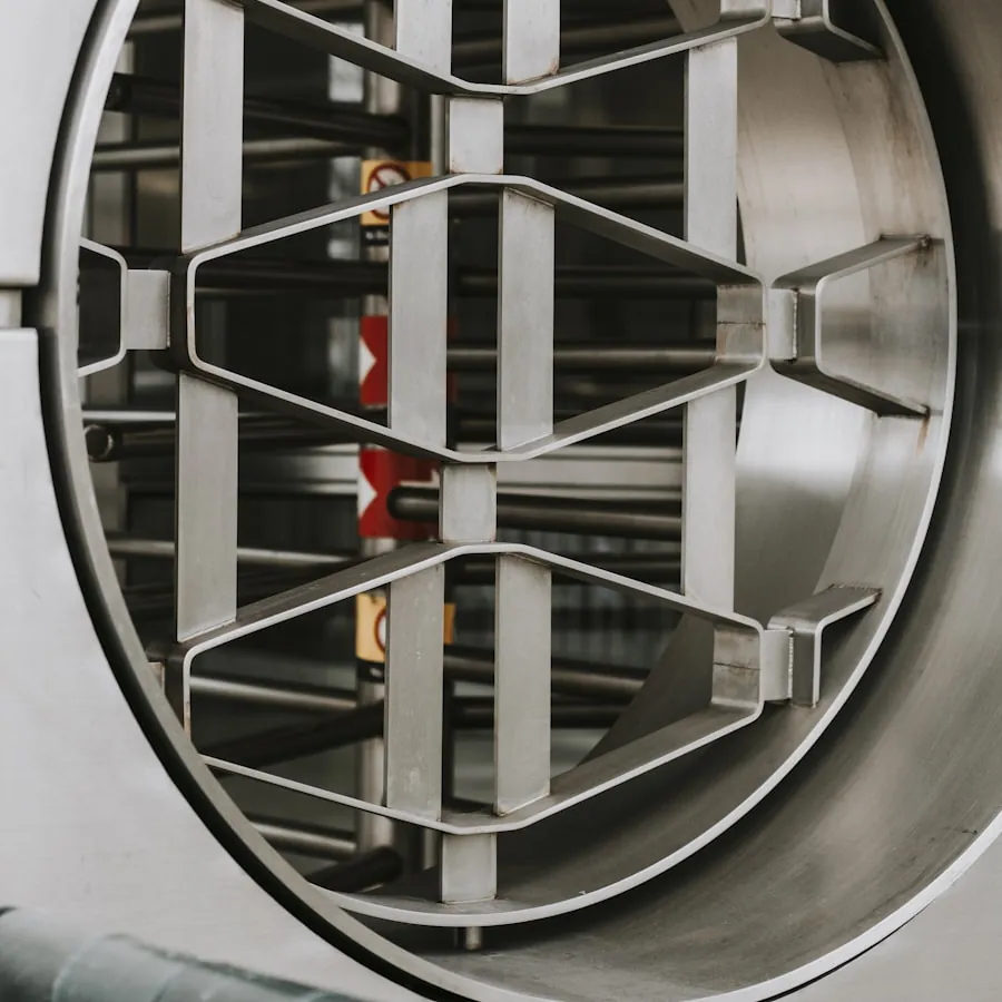 The chamber of a vertical laboratory autoclave